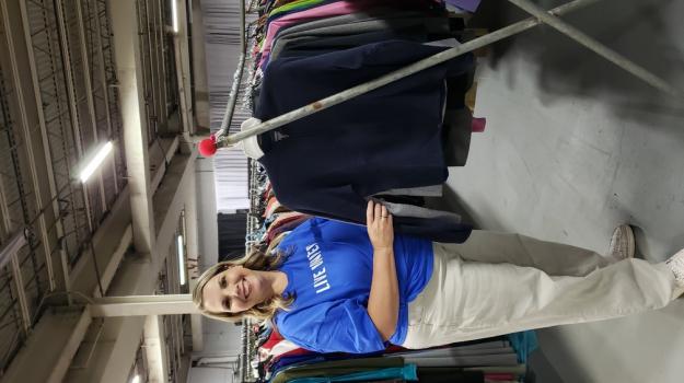 Carter Bank & Trust Volunteers assisting with clothing organization at Henry County Food Pantry's Community Clothing Closet