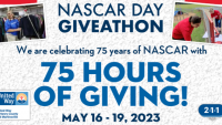 WE ARE CELEBRATING 75 YEARS OF NASCAR WITH 75 HOURS OF GIVING MAY 16-19, 2023